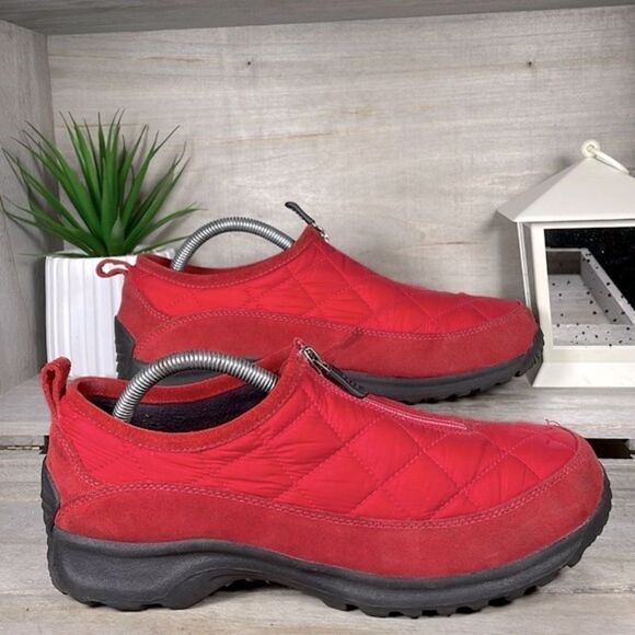 Lands End Red Nylon Zipper Quilted Shoes Mocs Mules Waterproof Size 10 - Picture 3 of 6